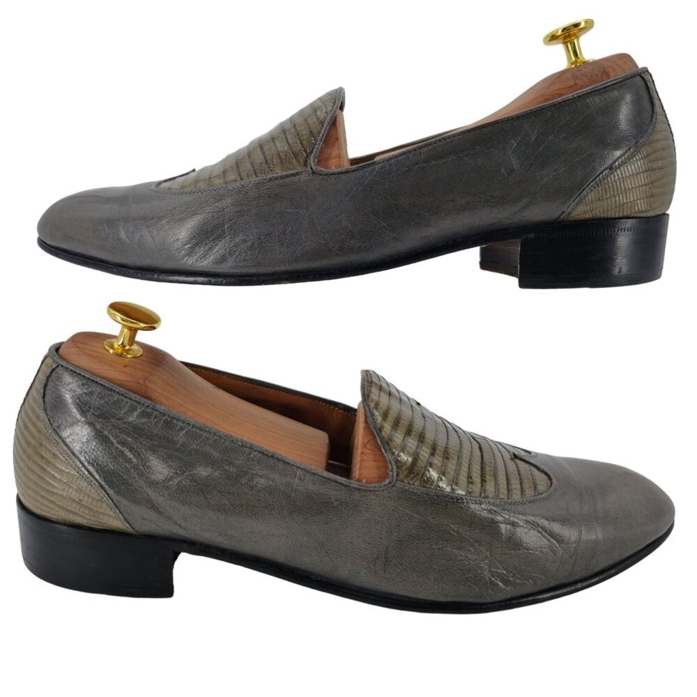 Vintage Exotic Rodolfo Valentino Gray Teju Lizard Men Size 9 Dress Shoes Loafers - Picture 3 of 13